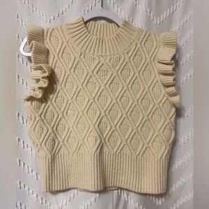 Cropped cream Sweater with ruffle sleeves!